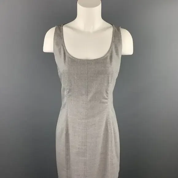 AKRIS Size 6 Grey Heather Acetate / Viscose Scoop Neck Shift Dress